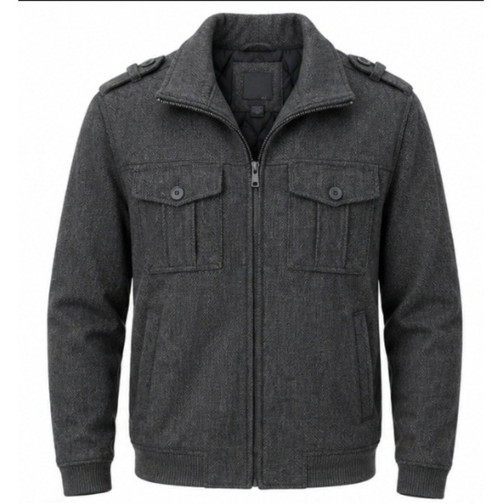 JF J.Ferrar Mens XL Modern Fit Wool Blend Bomber Jacket Gray Quilted Lining